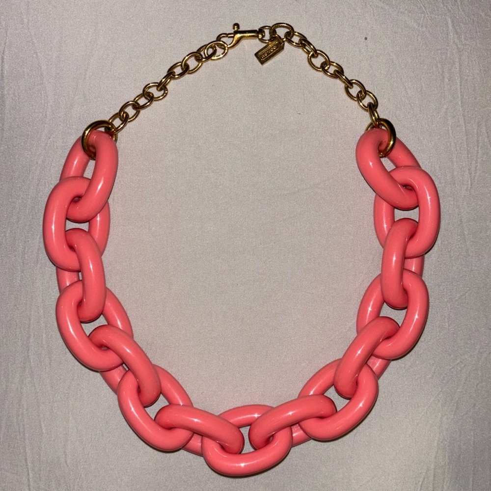 COACH CORAL PINK ACRYLIC CHUNKY OPEN LINK NECKLACE GOLDTONE CHAIN 18"- 20"
